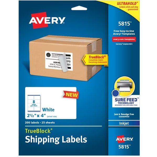 Avery TrueBlock Shipping Labels, 200PK, Avery, Mfr#: AVE5815